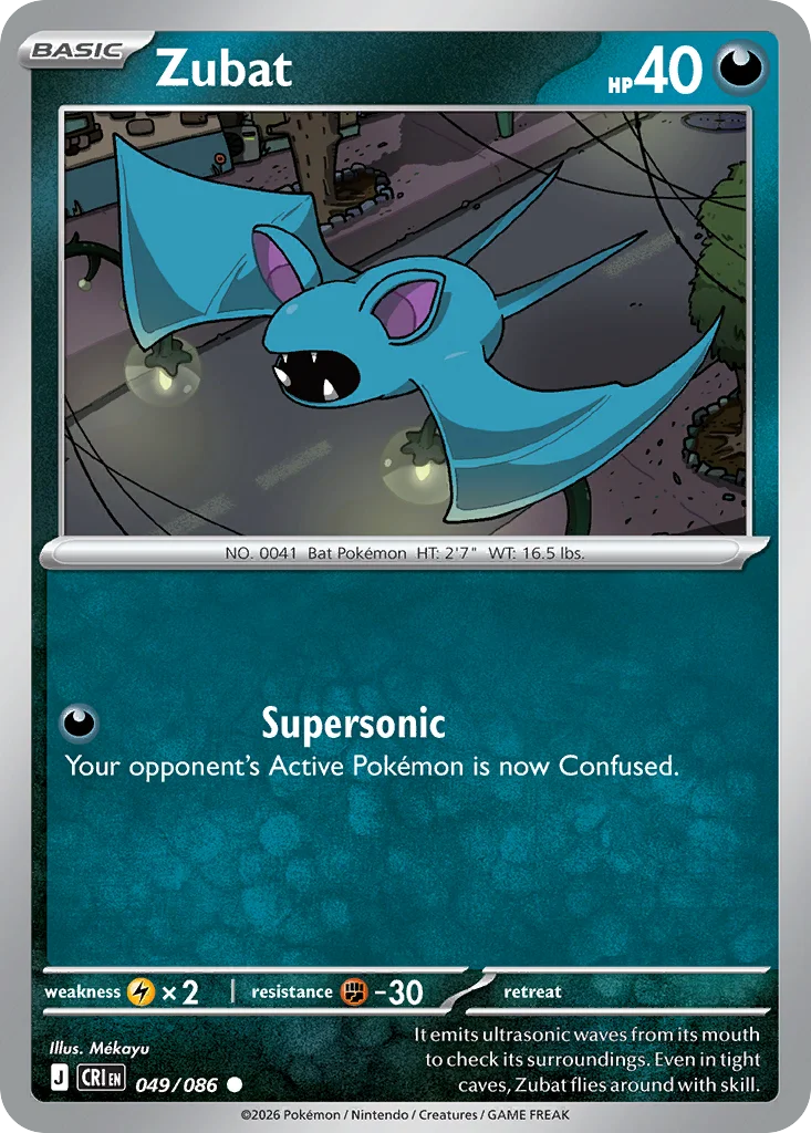 Zubat Pokemon card from Chaos Rising, card number 49