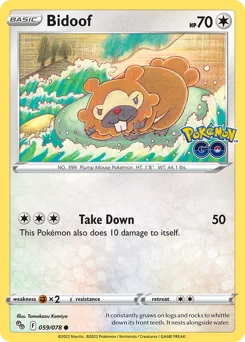 Bidoof Pokemon card from Pokémon GO, card number 59