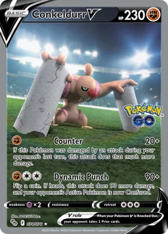 Conkeldurr V Pokemon card from Pokémon GO, card number 74