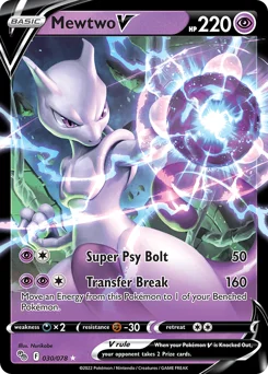 Mewtwo V Pokemon card from Pokémon GO, card number 30