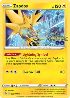 Zapdos Pokemon card from Pokémon GO, card number 29