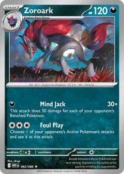 Zoroark Pokemon card from White Flare, card number 62