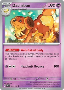 Dachsbun Pokemon card from Scarlet & Violet, card number 99
