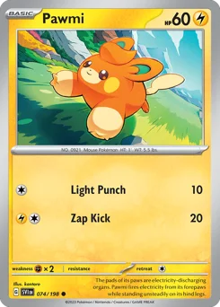 Pawmi Pokemon card from Scarlet & Violet, card number 74
