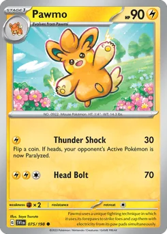 Pawmo Pokemon card from Scarlet & Violet, card number 75