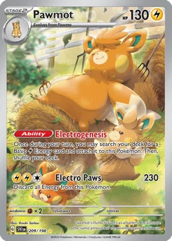 Pawmot Pokemon card from Scarlet & Violet, card number 209