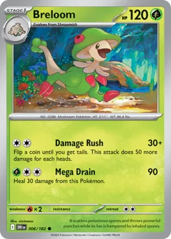 Breloom Pokemon card from Destined Rivals, card number 6