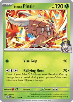 Ethan's Pinsir Pokemon card from Destined Rivals, card number 1