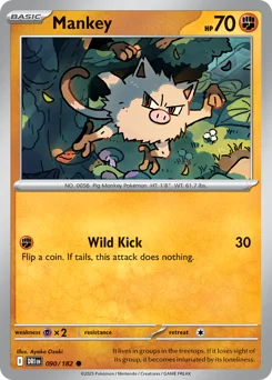 Mankey Pokemon card from Destined Rivals, card number 90