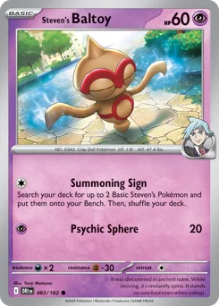 Steven's Baltoy Pokemon card from Destined Rivals, card number 83