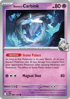 Steven's Carbink Pokemon card from Destined Rivals, card number 86