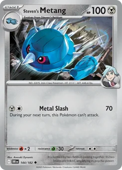 Steven's Metang Pokemon card from Destined Rivals, card number 144