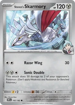 Steven's Skarmory Pokemon card from Destined Rivals, card number 142