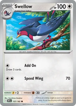 Swellow Pokemon card from Destined Rivals, card number 157