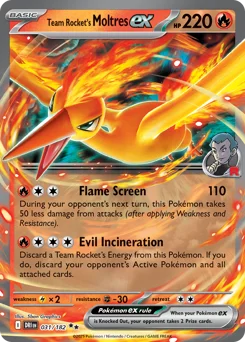 Team Rocket's Moltres ex Pokemon card from Destined Rivals, card number 31