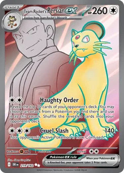 Team Rocket's Persian ex Pokemon card from Destined Rivals, card number 219