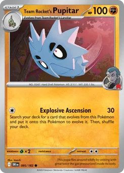 Team Rocket's Pupitar Pokemon card from Destined Rivals, card number 95