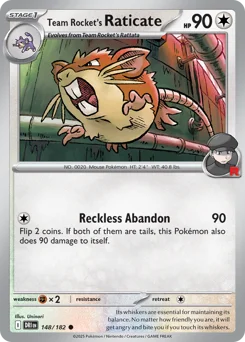 Team Rocket's Raticate Pokemon card from Destined Rivals, card number 148