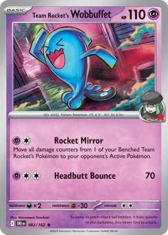 Team Rocket's Wobbuffet Pokemon card from Destined Rivals, card number 82