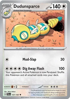 Dudunsparce Pokemon card from Paldea Evolved, card number 157
