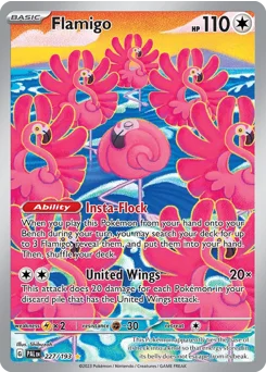 Flamigo Pokemon card from Paldea Evolved, card number 227