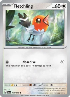 Fletchling Pokemon card from Paldea Evolved, card number 163