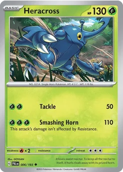 Heracross Pokemon card from Paldea Evolved, card number 6