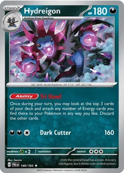 Hydreigon Pokemon card from Paldea Evolved, card number 140