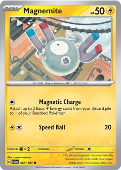 Magnemite Pokemon card from Paldea Evolved, card number 65