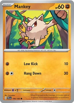 Mankey Pokemon card from Paldea Evolved, card number 106