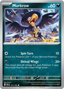 Murkrow Pokemon card from Paldea Evolved, card number 131