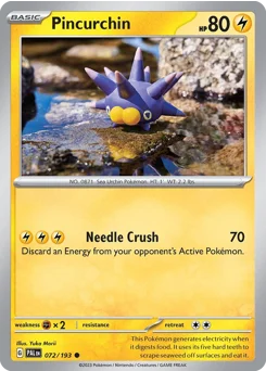 Pincurchin Pokemon card from Paldea Evolved, card number 72