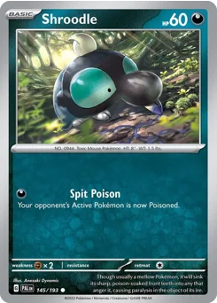 Shroodle Pokemon card from Paldea Evolved, card number 145