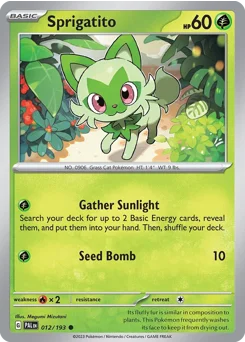 Sprigatito Pokemon card from Paldea Evolved, card number 12