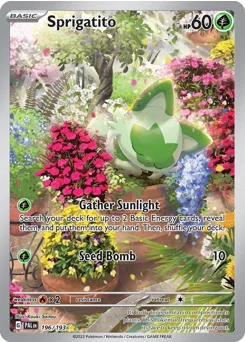 Sprigatito Pokemon card from Paldea Evolved, card number 196