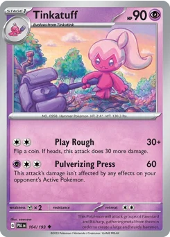 Tinkatuff Pokemon card from Paldea Evolved, card number 104