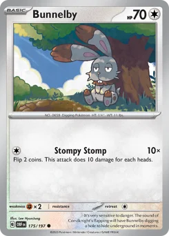 Bunnelby Pokemon card from Obsidian Flames, card number 175