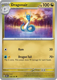 Dragonair Pokemon card from Obsidian Flames, card number 158