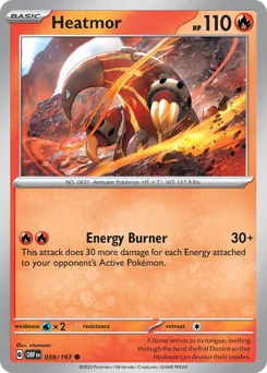 Heatmor Pokemon card from Obsidian Flames, card number 39