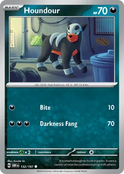 Houndour Pokemon card from Obsidian Flames, card number 132
