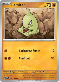 Larvitar Pokemon card from Obsidian Flames, card number 105