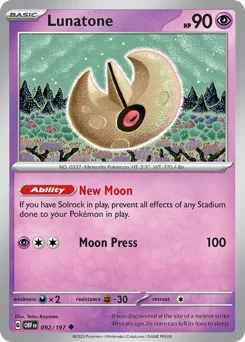 Lunatone Pokemon card from Obsidian Flames, card number 92