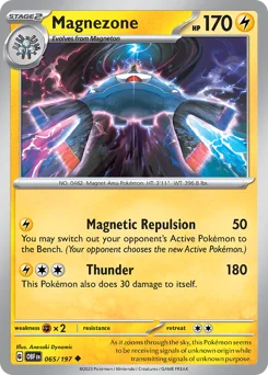 Magnezone Pokemon card from Obsidian Flames, card number 65