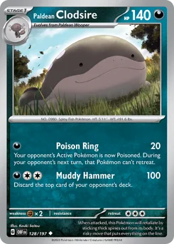 Paldean Clodsire Pokemon card from Obsidian Flames, card number 128