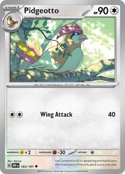 Pidgeotto Pokemon card from Obsidian Flames, card number 163