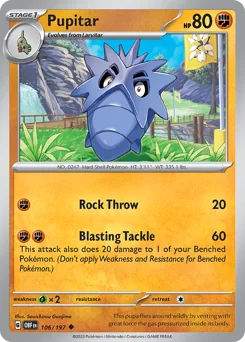 Pupitar Pokemon card from Obsidian Flames, card number 106