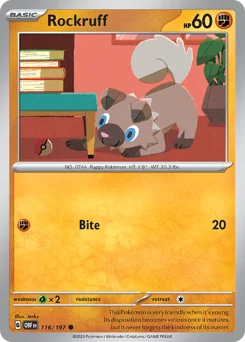 Rockruff Pokemon card from Obsidian Flames, card number 116