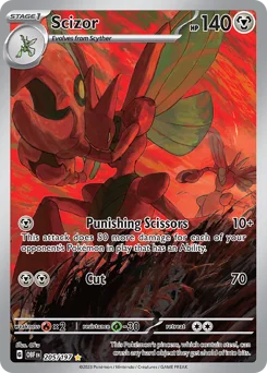 Scizor Pokemon card from Obsidian Flames, card number 205