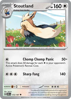 Stoutland Pokemon card from Obsidian Flames, card number 172