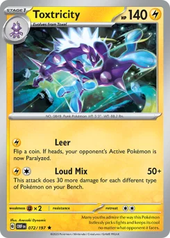 Toxtricity Pokemon card from Obsidian Flames, card number 72